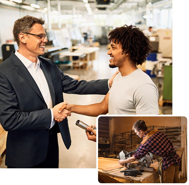 Smiling people shaking hands with each other